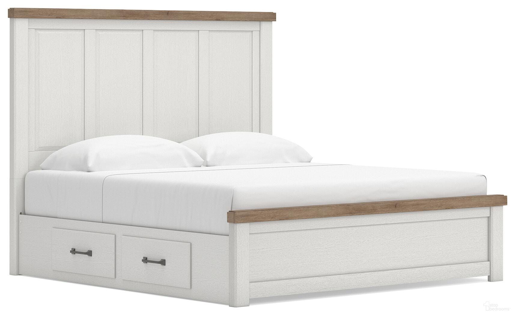 Savonport King Panel Bed with Storage In White and Brown