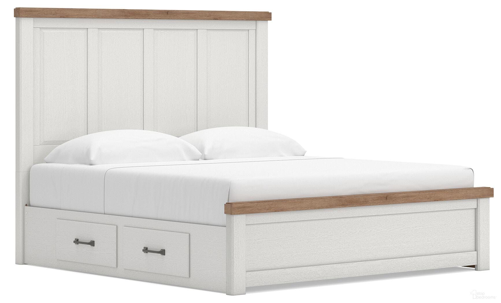 Savonport King Panel Bed with Storage In White and Brown