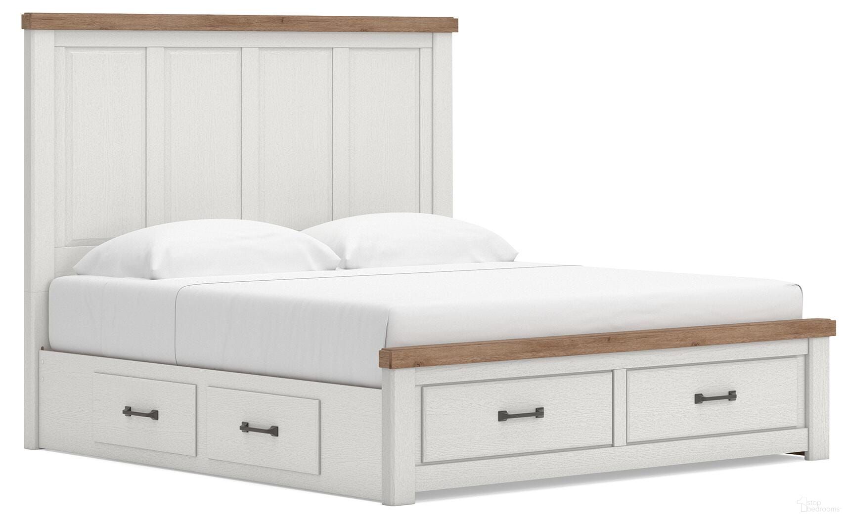 Savonport King Panel Storage Bed In White and Brown