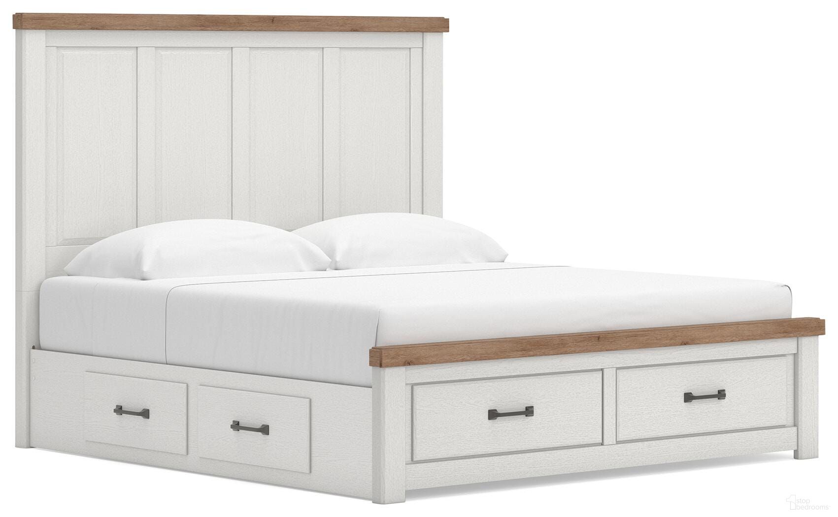 Savonport King Panel Storage Bed In White and Brown
