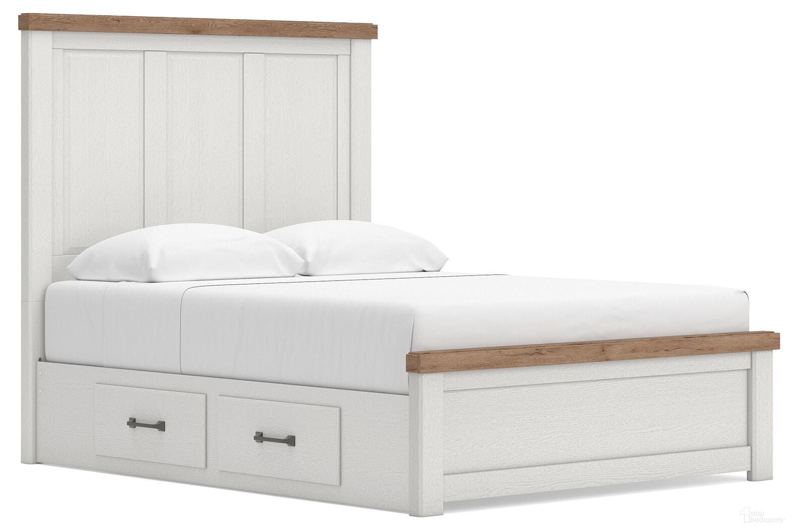 Savonport Queen Panel Bed with Storage In White and Brown