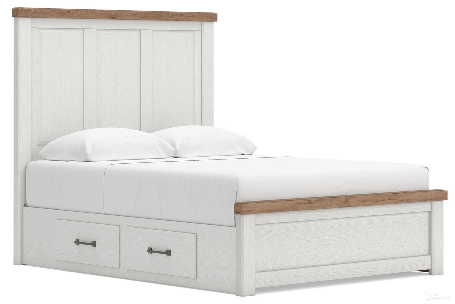 Savonport Queen Panel Bed with Storage In White and Brown