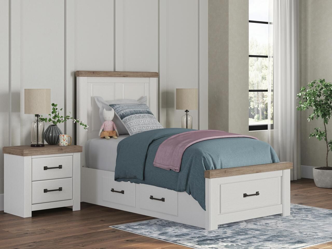 Savonport Youth Storage Bedroom Set In White and Brown