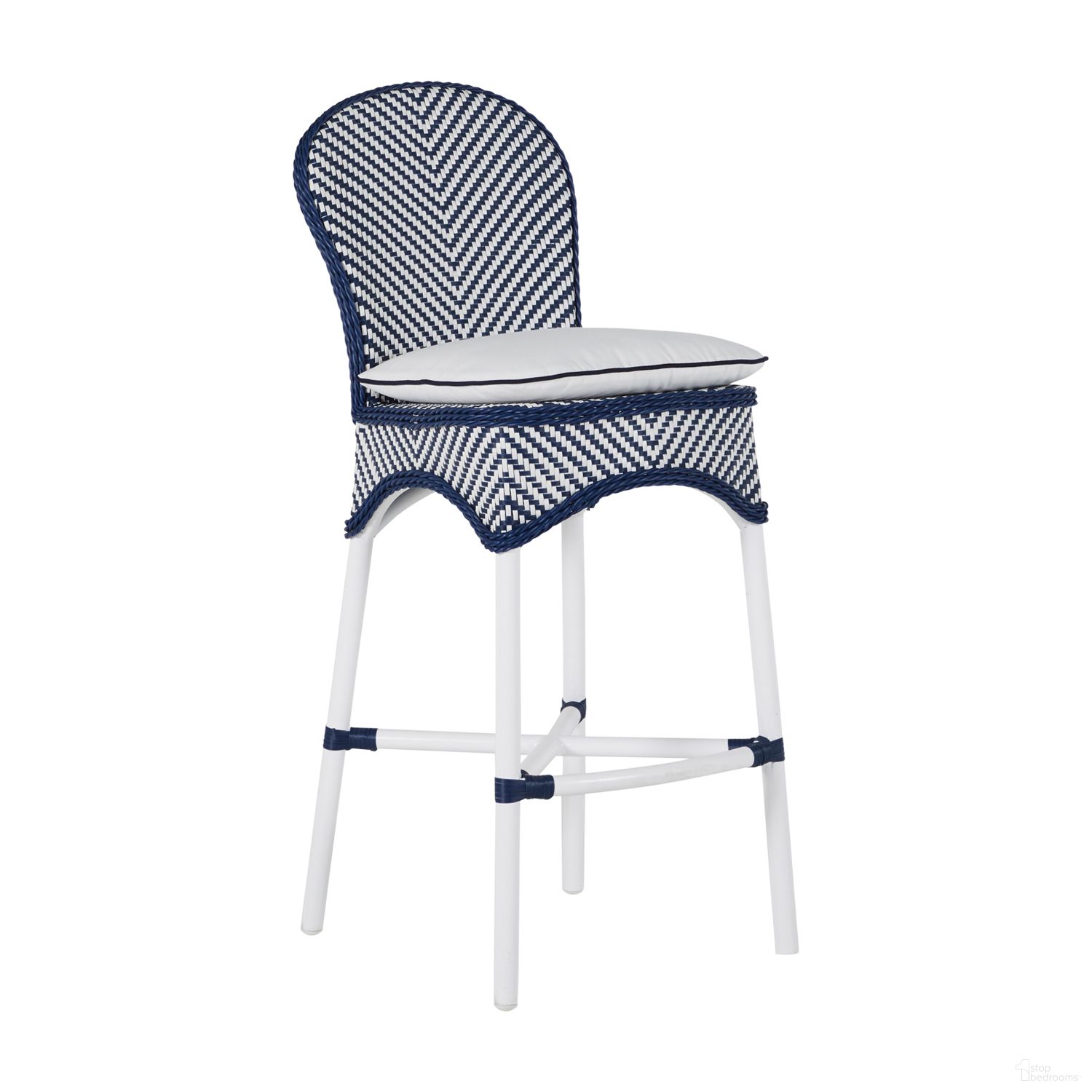 The appearance of Savoy Barstool In Cabana Stripe Fossil designed by Summer Classics in the transitional interior design. This cabana stripe fossil piece of furniture  was selected by 1StopBedrooms from Savoy Collection to add a touch of cosiness and style into your home. Sku: 3343109+C308439N. Material: Wicker.