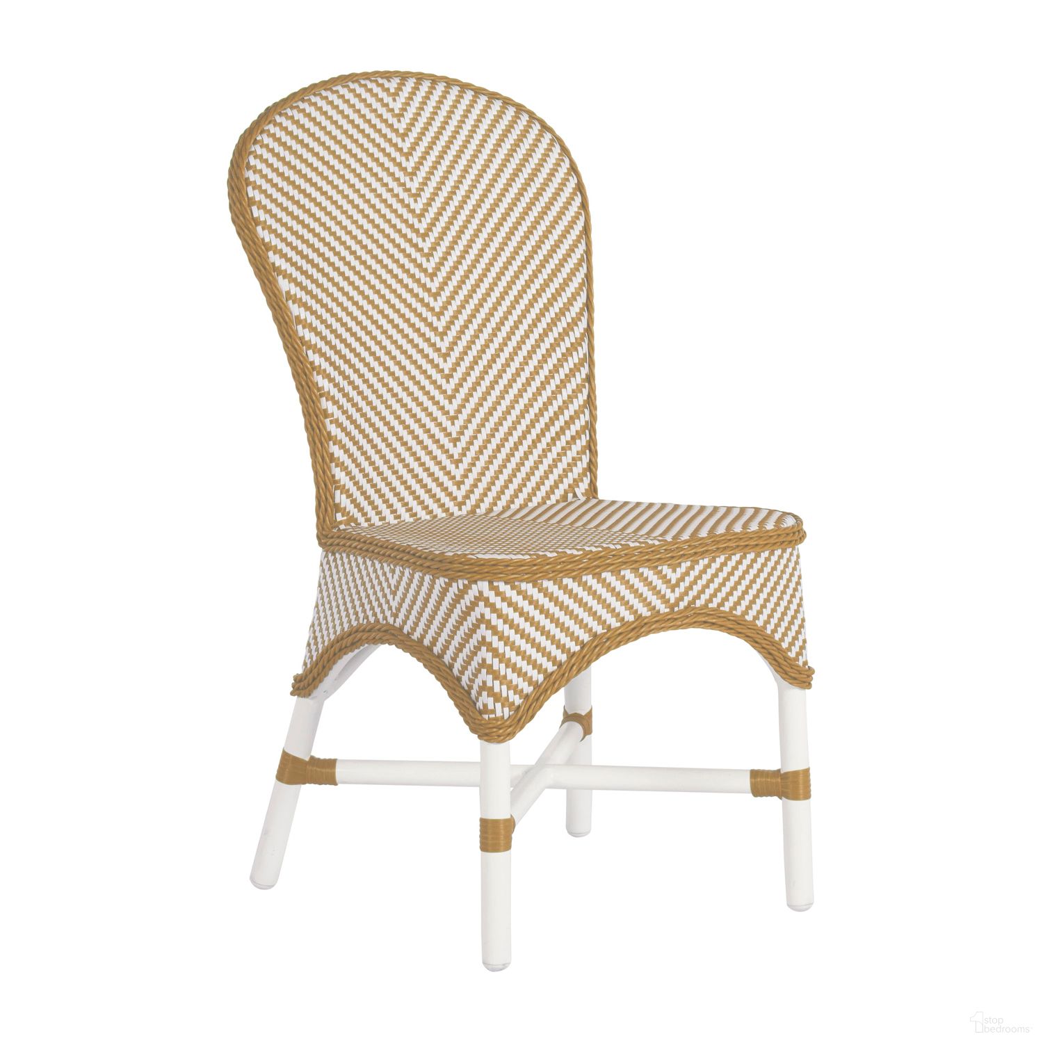 The appearance of Savoy Side Chair In Cabana Stripe Fossil designed by Summer Classics in the transitional interior design. This cabana stripe fossil piece of furniture  was selected by 1StopBedrooms from Savoy Collection to add a touch of cosiness and style into your home. Sku: 3347108+C325439N. Material: Wicker.