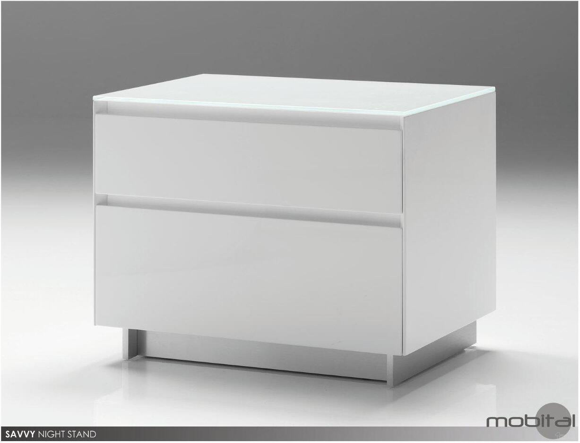 The appearance of Savvy High Gloss Crystal White Glass Top Night Table designed by Mobital in the modern / contemporary interior design. This white piece of furniture was selected by 1StopBedrooms from Savvy Collection to add a touch of cosiness and style into your home. Sku: NIG-SAVV-WHIT-. Material: Glass.