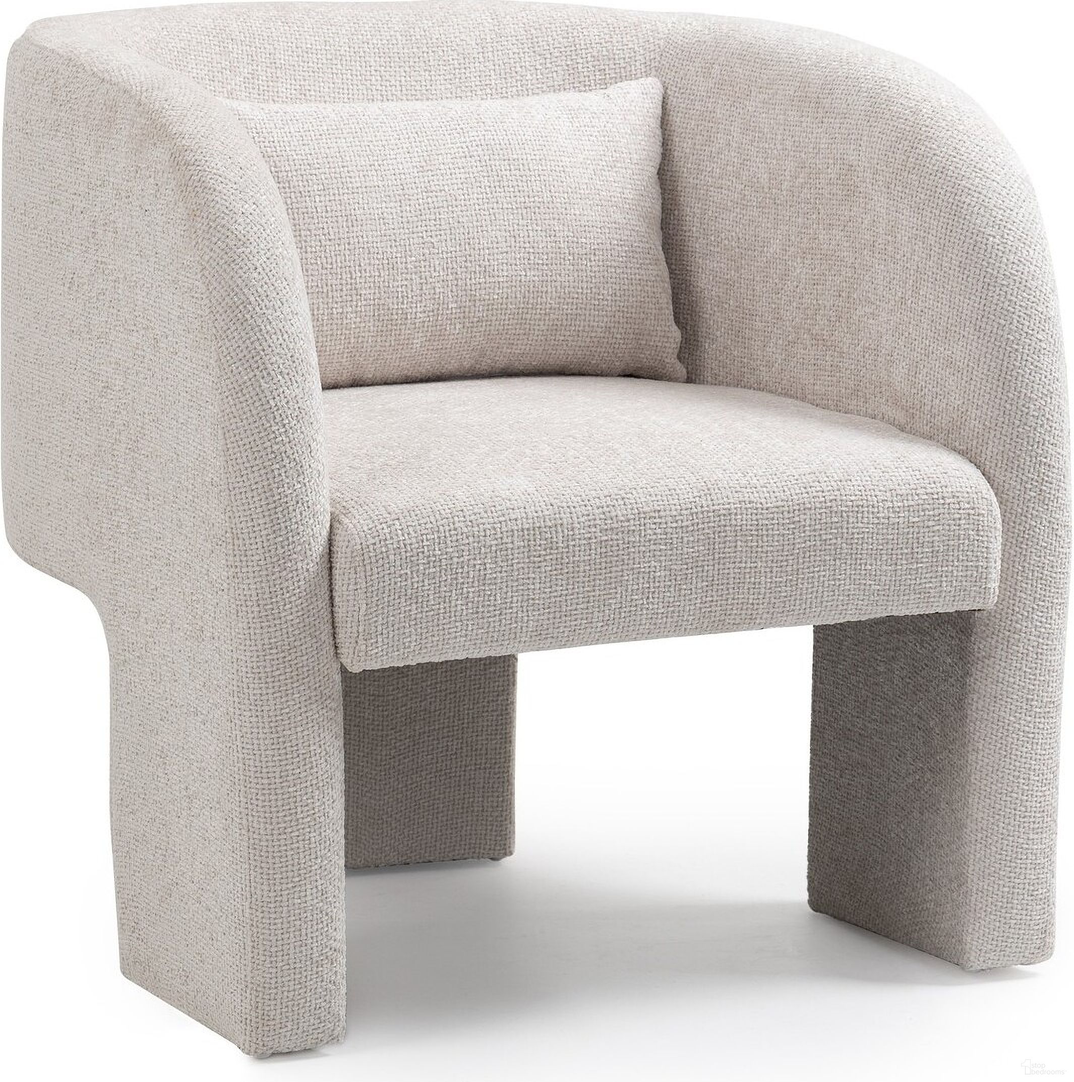 The appearance of Sawyer Chenille Fabric Accent Chair In Cream designed by Meridian in the modern / contemporary interior design. This cream piece of furniture  was selected by 1StopBedrooms from Sawyer Collection to add a touch of cosiness and style into your home. Sku: 493Cream. Material: Plywood.