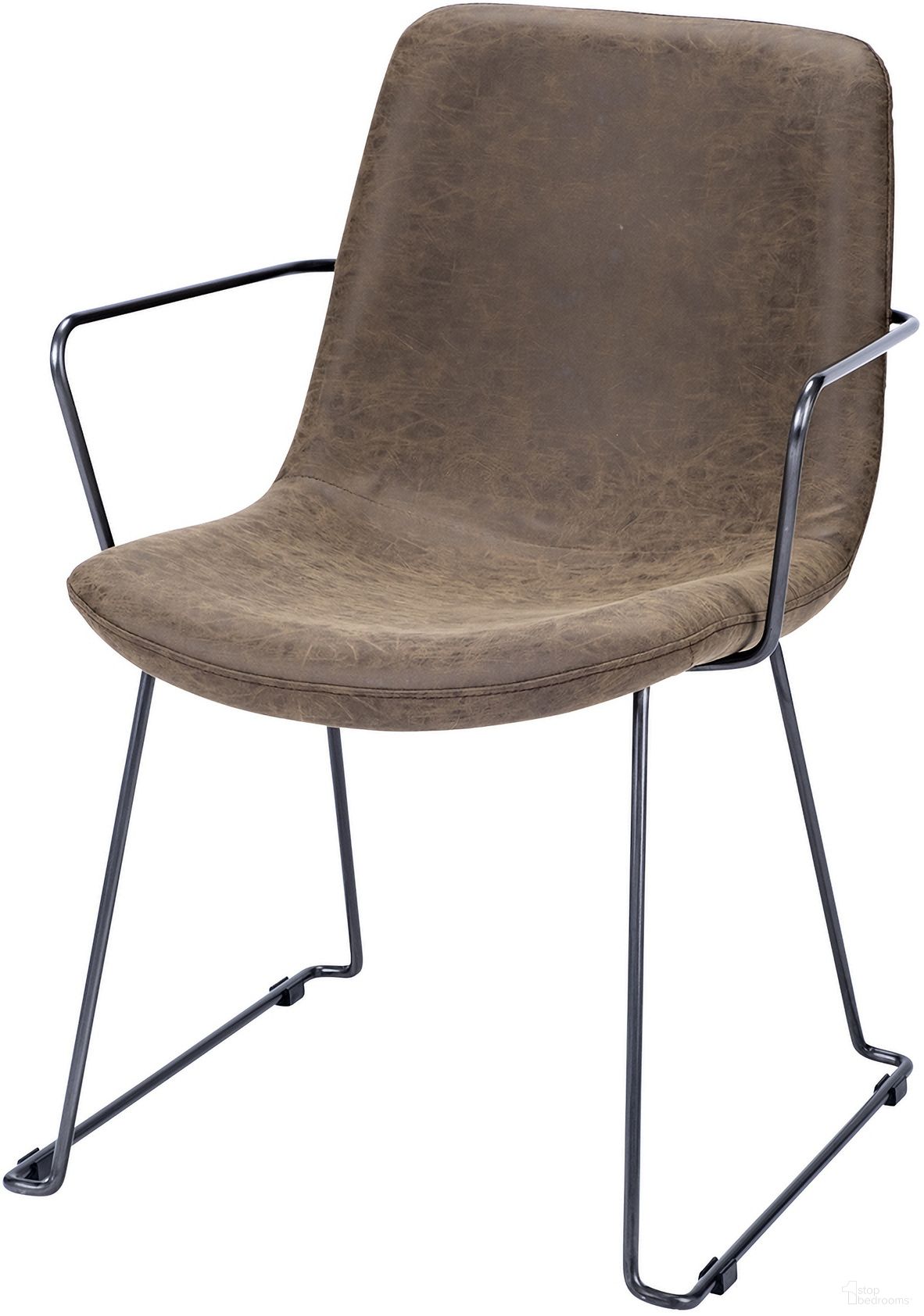 The appearance of Sawyer II Faux Leather Seat Black Iron Frame Dining Chair In Brown designed by Mercana in the industrial interior design. This brown piece of furniture was selected by 1StopBedrooms from Sawyer Collection to add a touch of cosiness and style into your home. Sku: 68313. Material: Iron. Chair Type: Arm Chair.