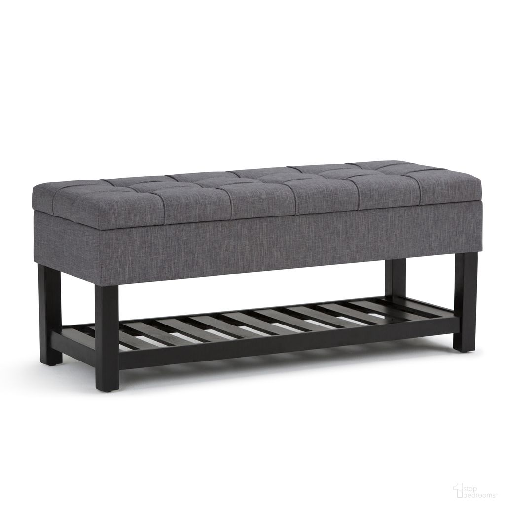 Saxon Solid Hardwood Storage Ottoman Bench In Slate Grey