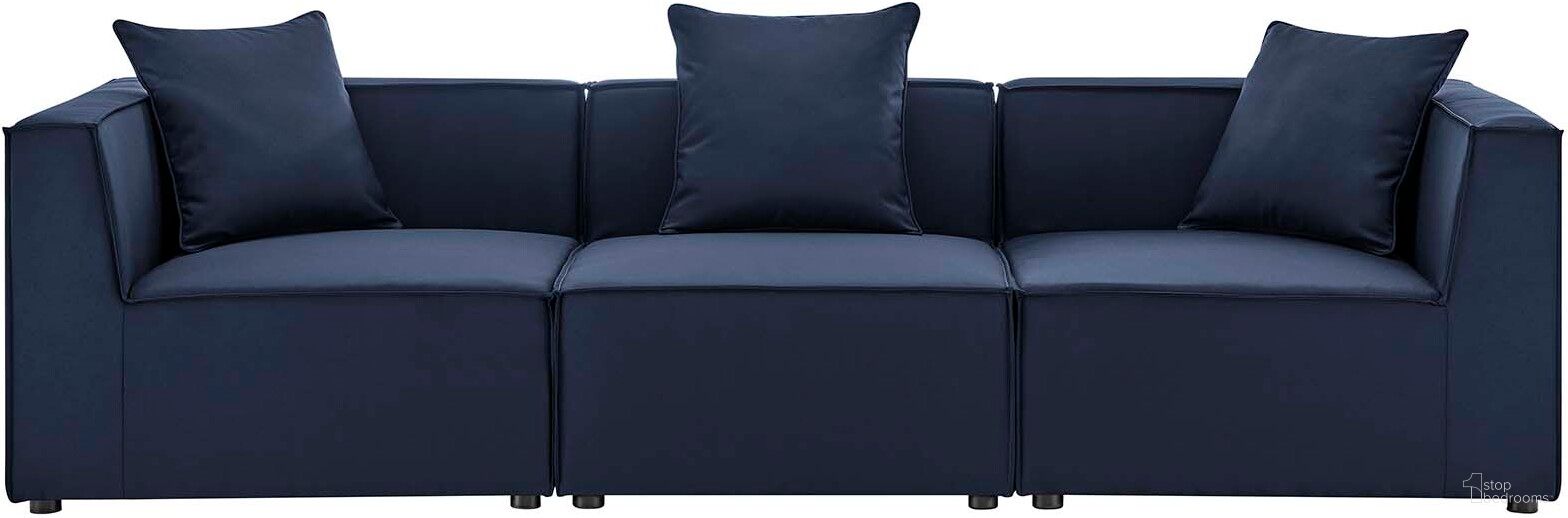 The appearance of Saybrook Outdoor Patio Upholstered 3-Piece Sectional Sofa In Navy designed by Modway in the modern / contemporary interior design. This navy piece of furniture  was selected by 1StopBedrooms from Saybrook Collection to add a touch of cosiness and style into your home. Sku: EEI-4209-NAV-N;EEI-4210-NAV-N;EEI-4210-NAV-N. Material: Aluminum.