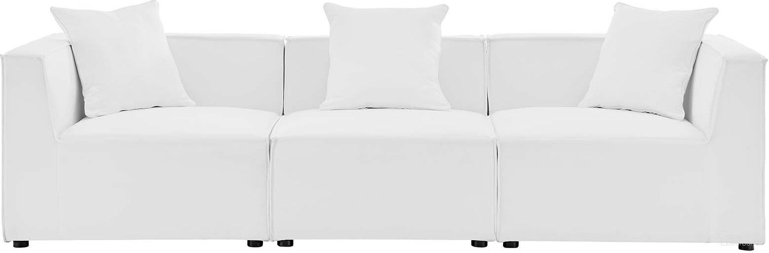 The appearance of Saybrook Outdoor Patio Upholstered 3-Piece Sectional Sofa In White designed by Modway in the modern / contemporary interior design. This white piece of furniture was selected by 1StopBedrooms from Saybrook Collection to add a touch of cosiness and style into your home. Sku: EEI-4209-WHI;EEI-4210-WHI;EEI-4210-WHI. Material: Aluminum.