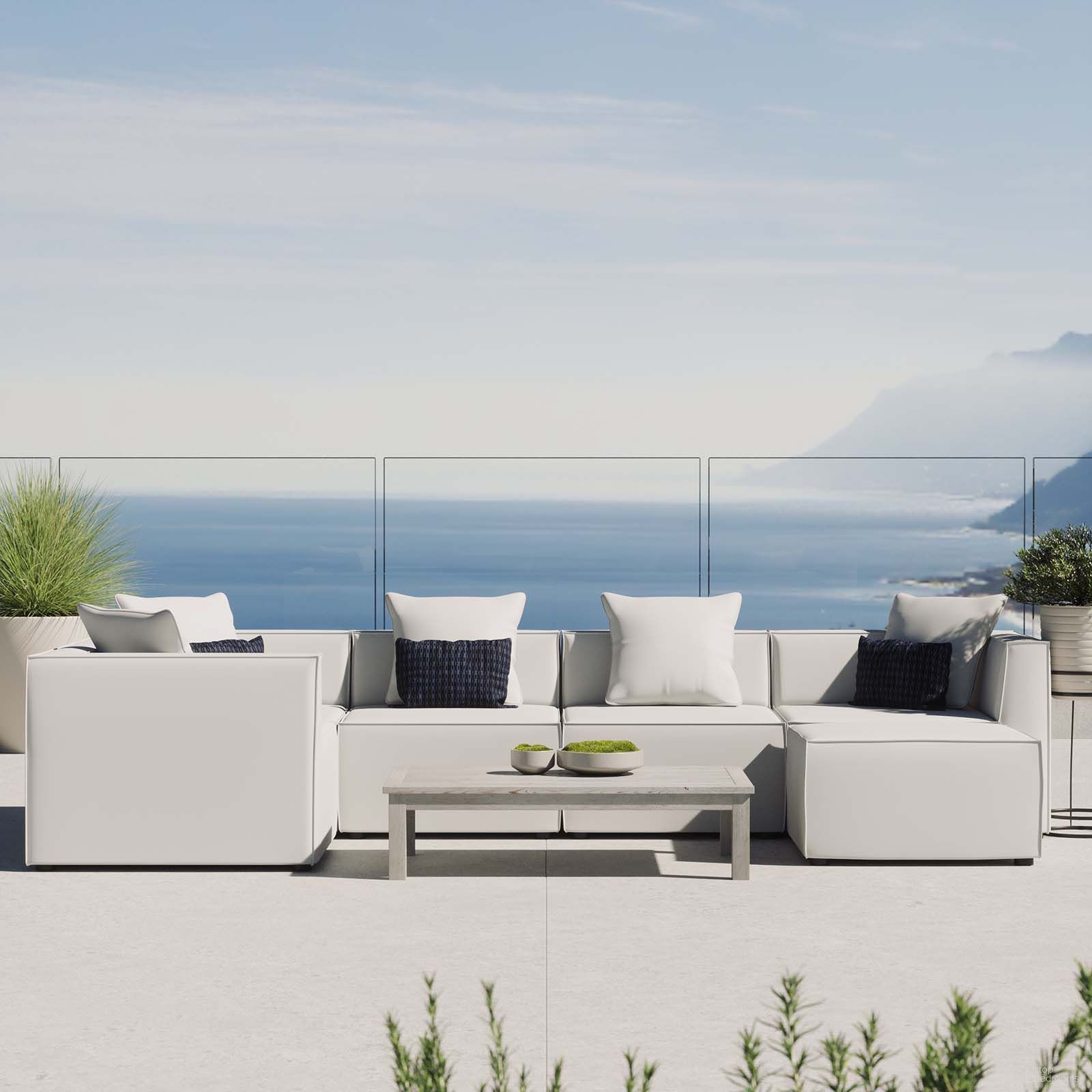 The appearance of Saybrook Outdoor Patio Upholstered 6-Piece Sectional Sofa EEI-4386-WHI designed by Modway in the modern / contemporary interior design. This white piece of furniture was selected by 1StopBedrooms from Saybrook Collection to add a touch of cosiness and style into your home. Sku: EEI-4209-WHI;EEI-4209-WHI;EEI-4210-WHI;EEI-4210-WHI;EEI-4210-WHI;EEI-4211-WHI. Material: Aluminum. Layout: Modular.