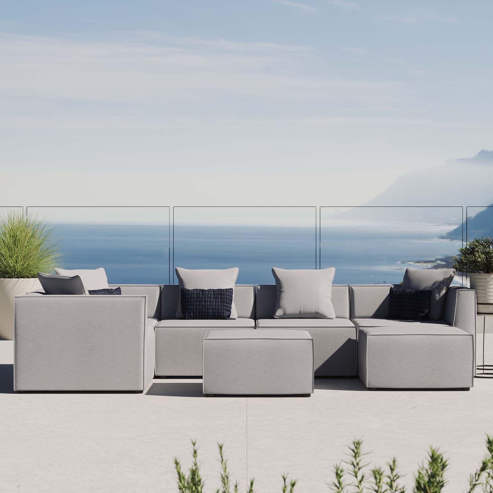 Saybrook Outdoor Patio Upholstered 7-Piece Sectional Sofa In Gray