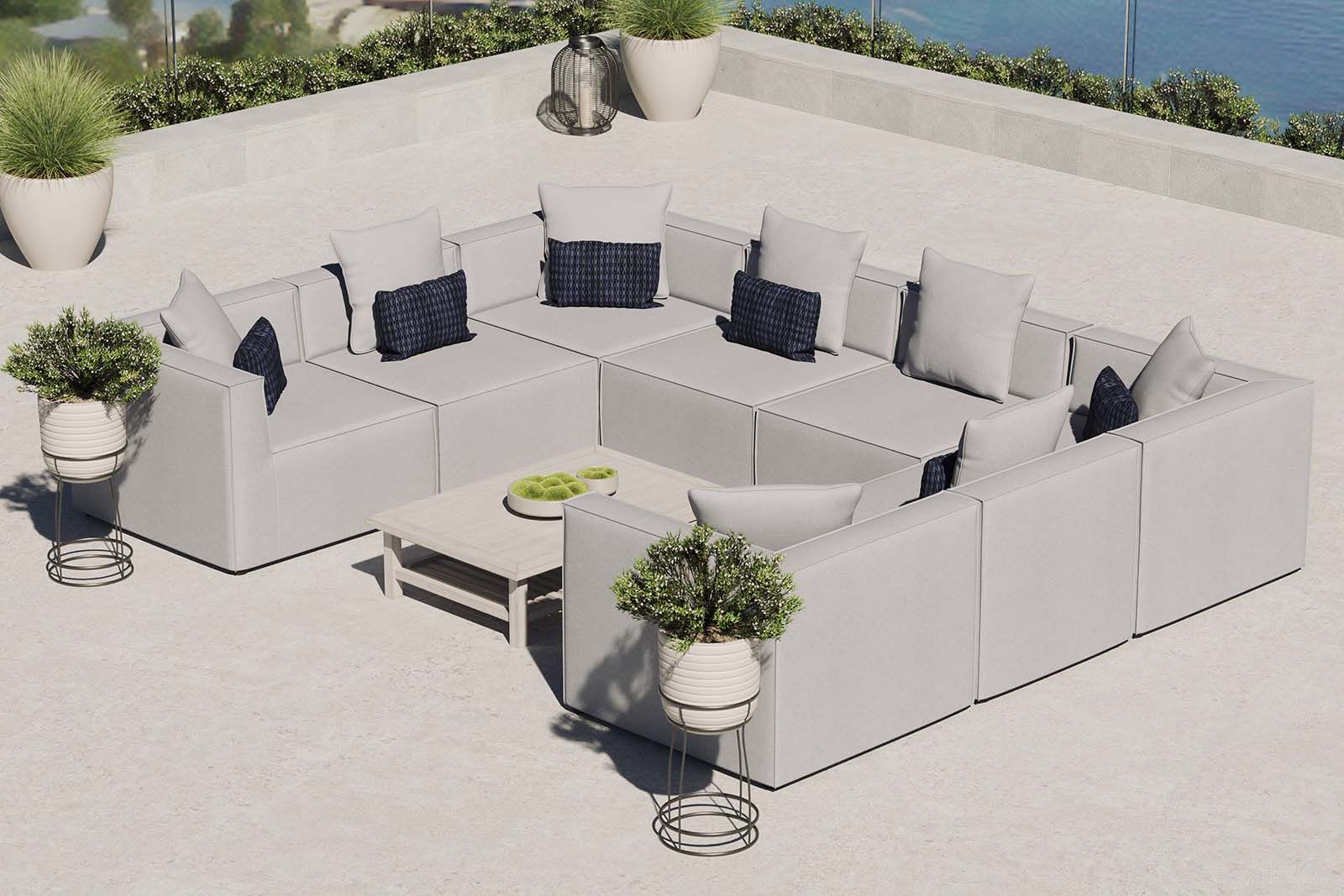 Saybrook Outdoor Patio Upholstered 8-Piece Sectional Sofa In Gray