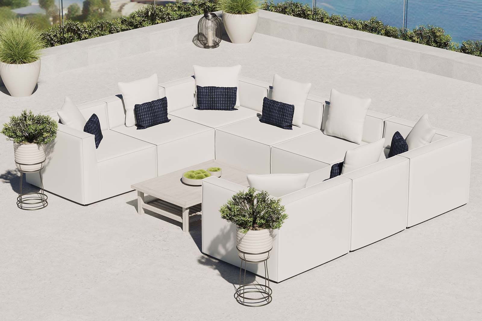 Saybrook Outdoor Patio Upholstered 8-Piece Sectional Sofa In White