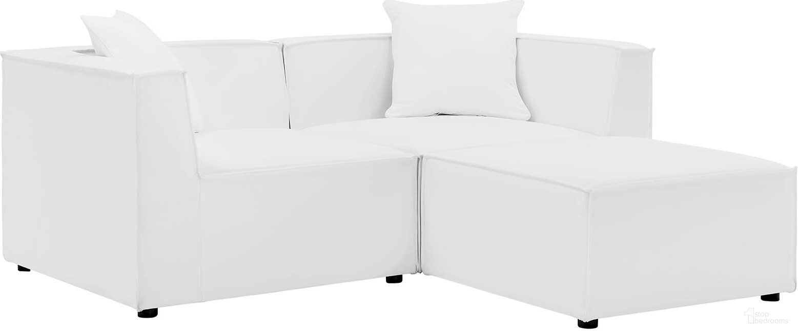 The appearance of Saybrook Outdoor Patio Upholstered Loveseat and Ottoman Set EEI-4378-WHI designed by Modway in the modern / contemporary interior design. This white piece of furniture was selected by 1StopBedrooms from Saybrook Collection to add a touch of cosiness and style into your home. Sku: EEI-4210-WHI;EEI-4210-WHI;EEI-4211-WHI. Material: Aluminum.