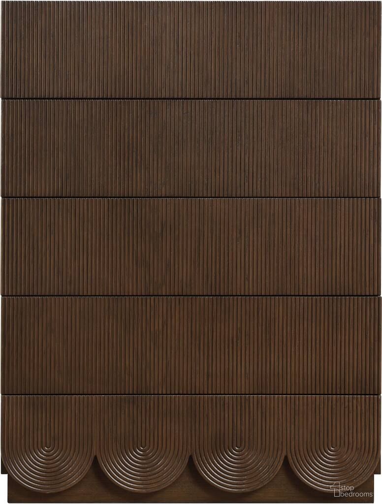 The appearance of Scallop Chest In Brown designed by Meridian in the modern / contemporary interior design. This brown piece of furniture was selected by 1StopBedrooms from Scallop Collection to add a touch of cosiness and style into your home. Sku: 334Brown-CH. Material: Oak Veneer.