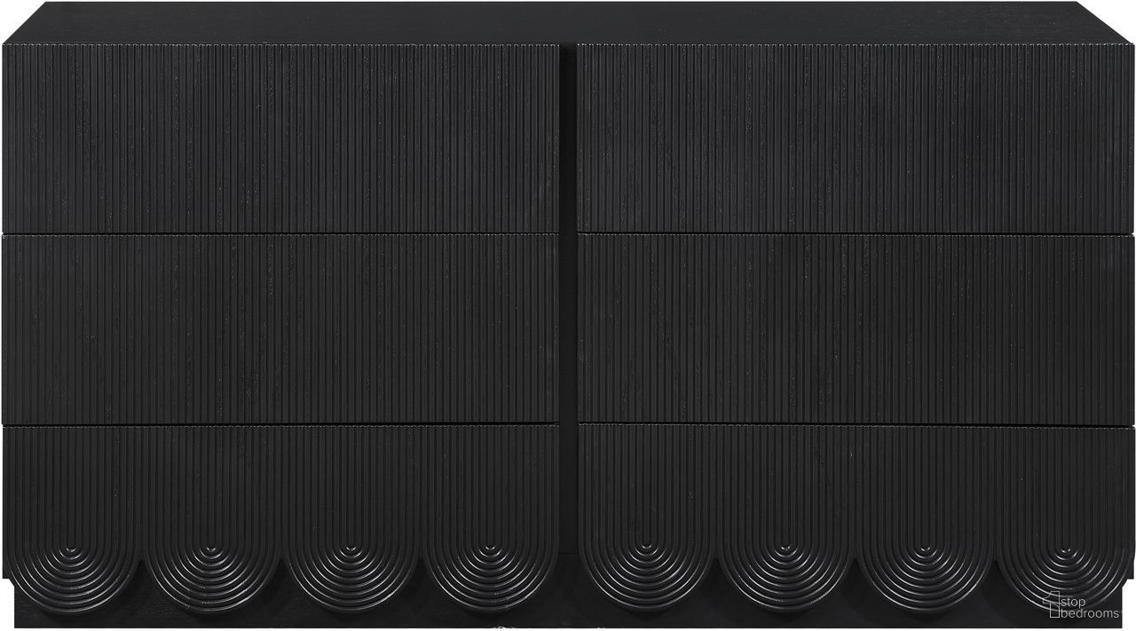 The appearance of Scallop Dresser In Black designed by Meridian in the modern / contemporary interior design. This black piece of furniture  was selected by 1StopBedrooms from Scallop Collection to add a touch of cosiness and style into your home. Sku: 334Black-D. Material: Oak Veneer.