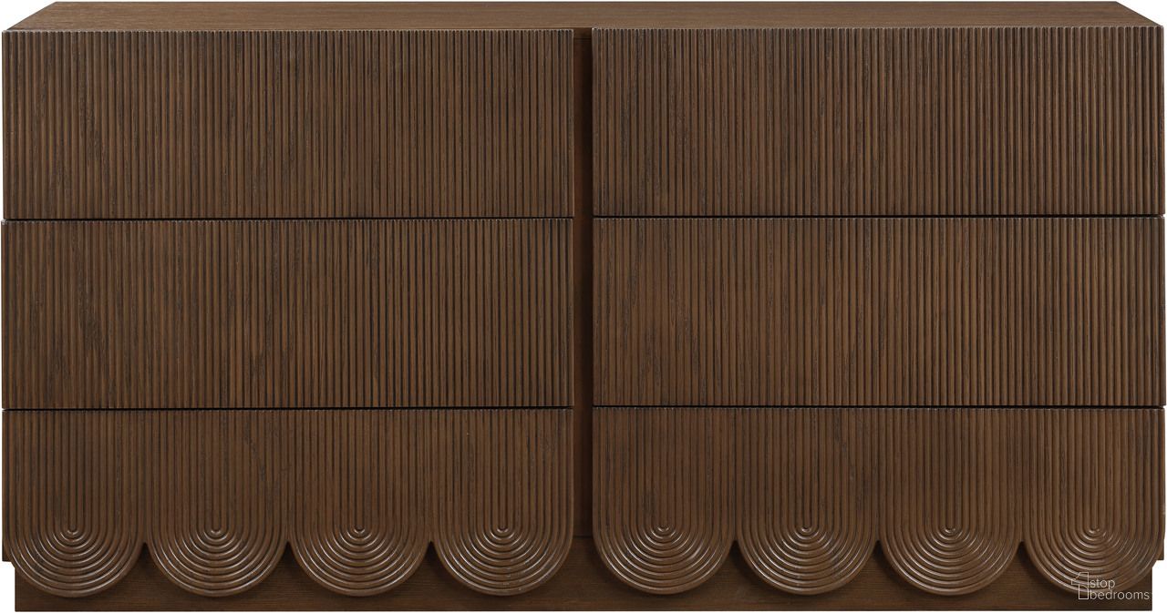 The appearance of Scallop Dresser In Brown designed by Meridian in the modern / contemporary interior design. This brown piece of furniture  was selected by 1StopBedrooms from Scallop Collection to add a touch of cosiness and style into your home. Sku: 334Brown-D. Material: Oak Veneer.