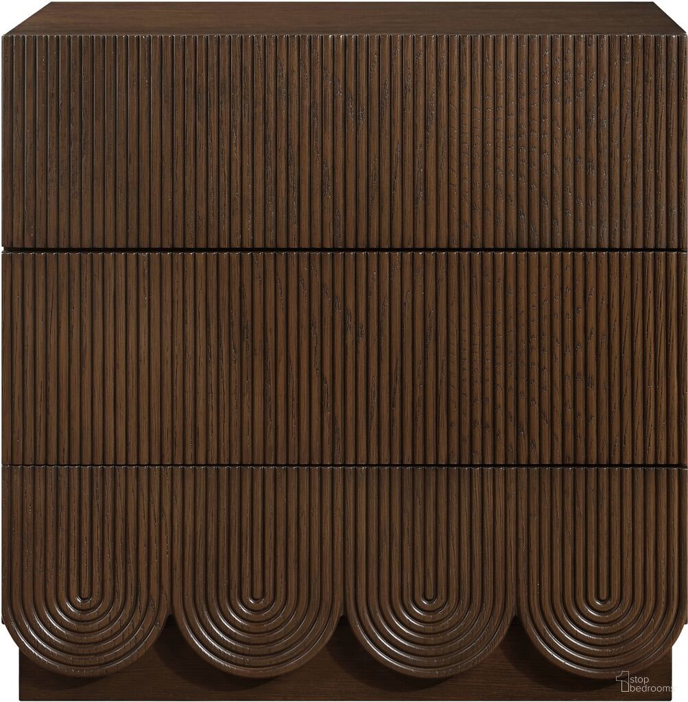 The appearance of Scallop Night Stand In Brown designed by Meridian in the modern / contemporary interior design. This brown piece of furniture was selected by 1StopBedrooms from Scallop Collection to add a touch of cosiness and style into your home. Sku: 334Brown-NS. Material: Oak Veneer.