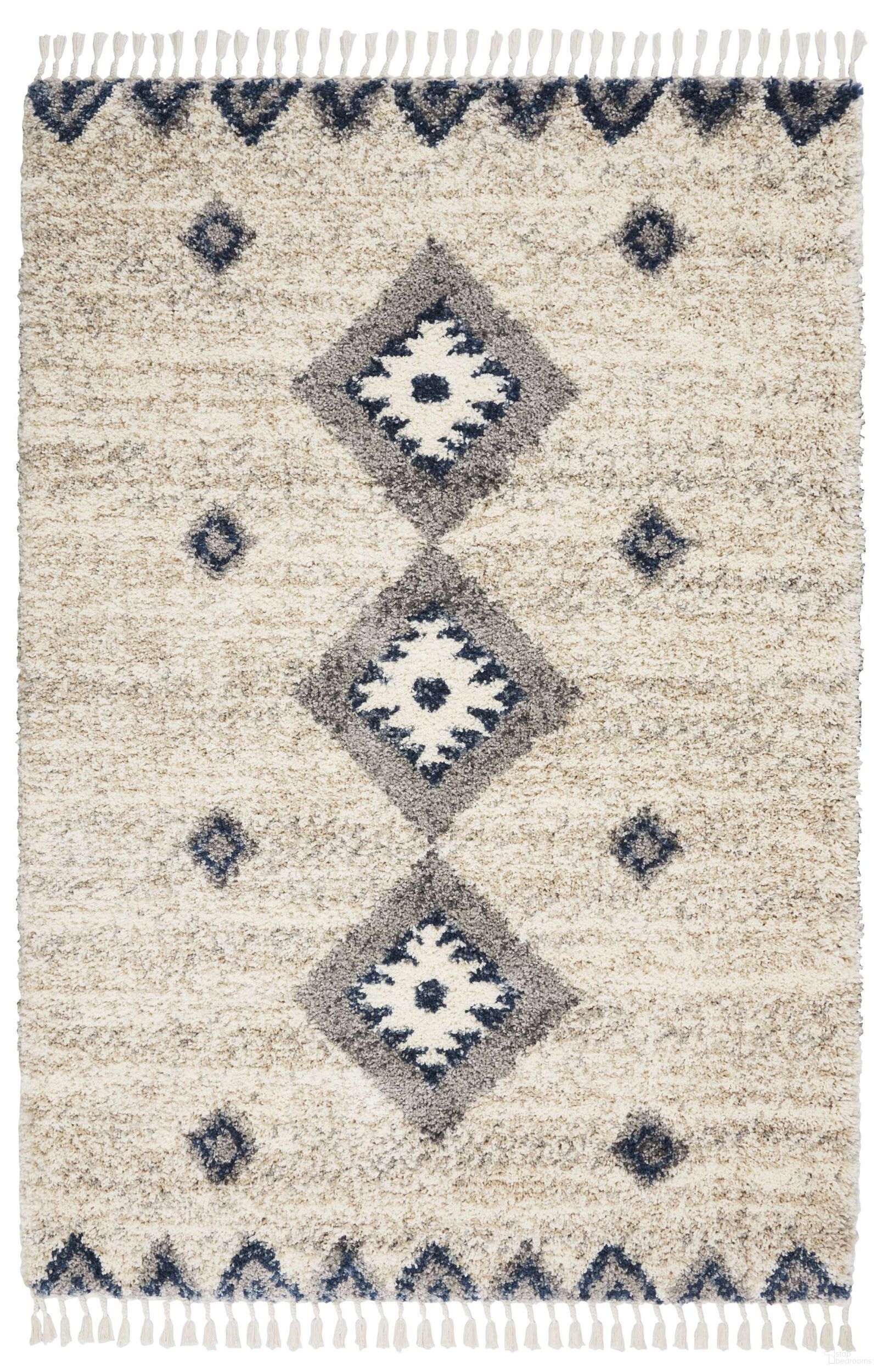 Scandinavian Shag Ivory and Blue 4' x 6' Area Rug