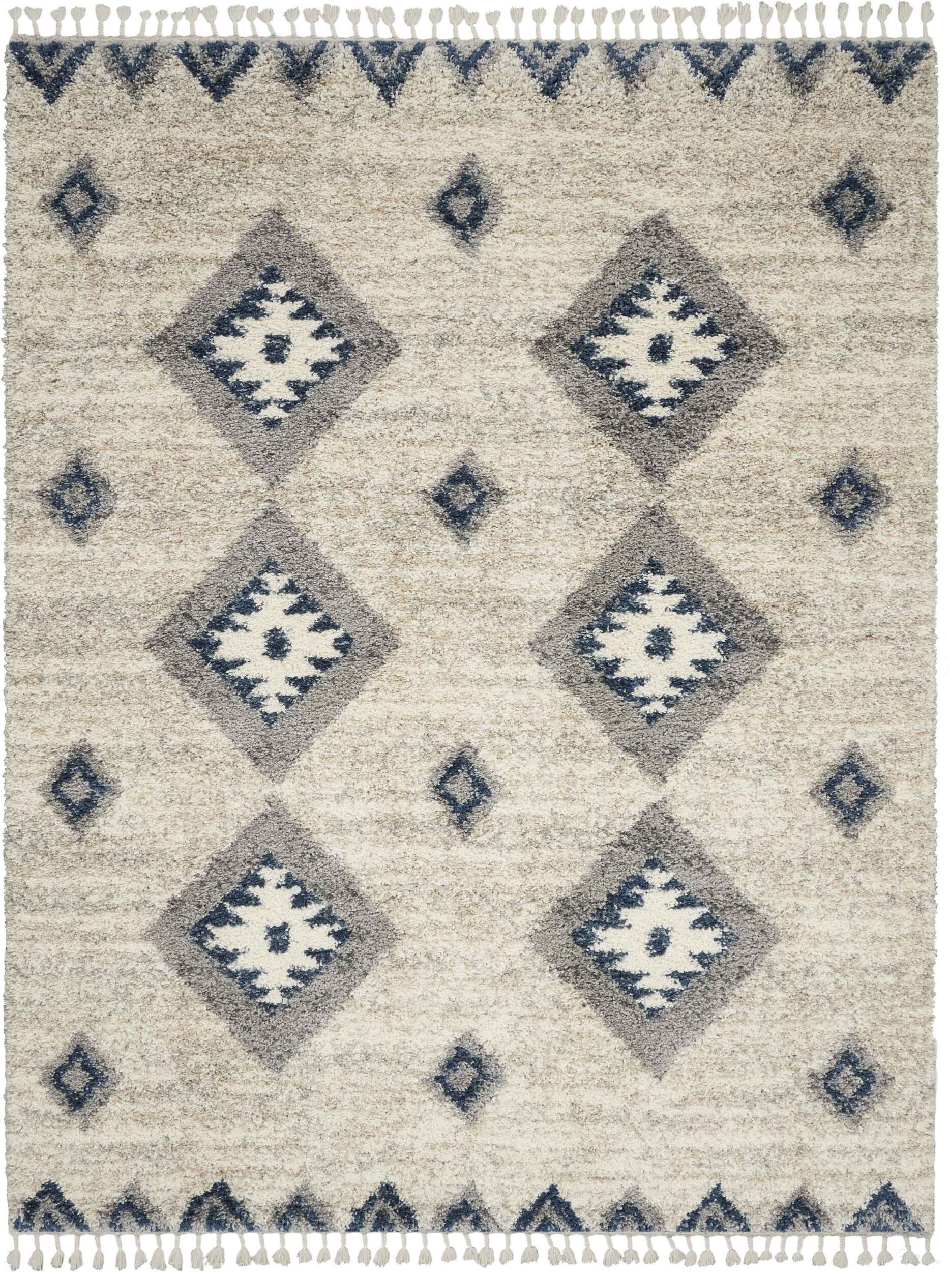 Scandinavian Shag Ivory and Blue 7'10" x 10'6" Area Rug