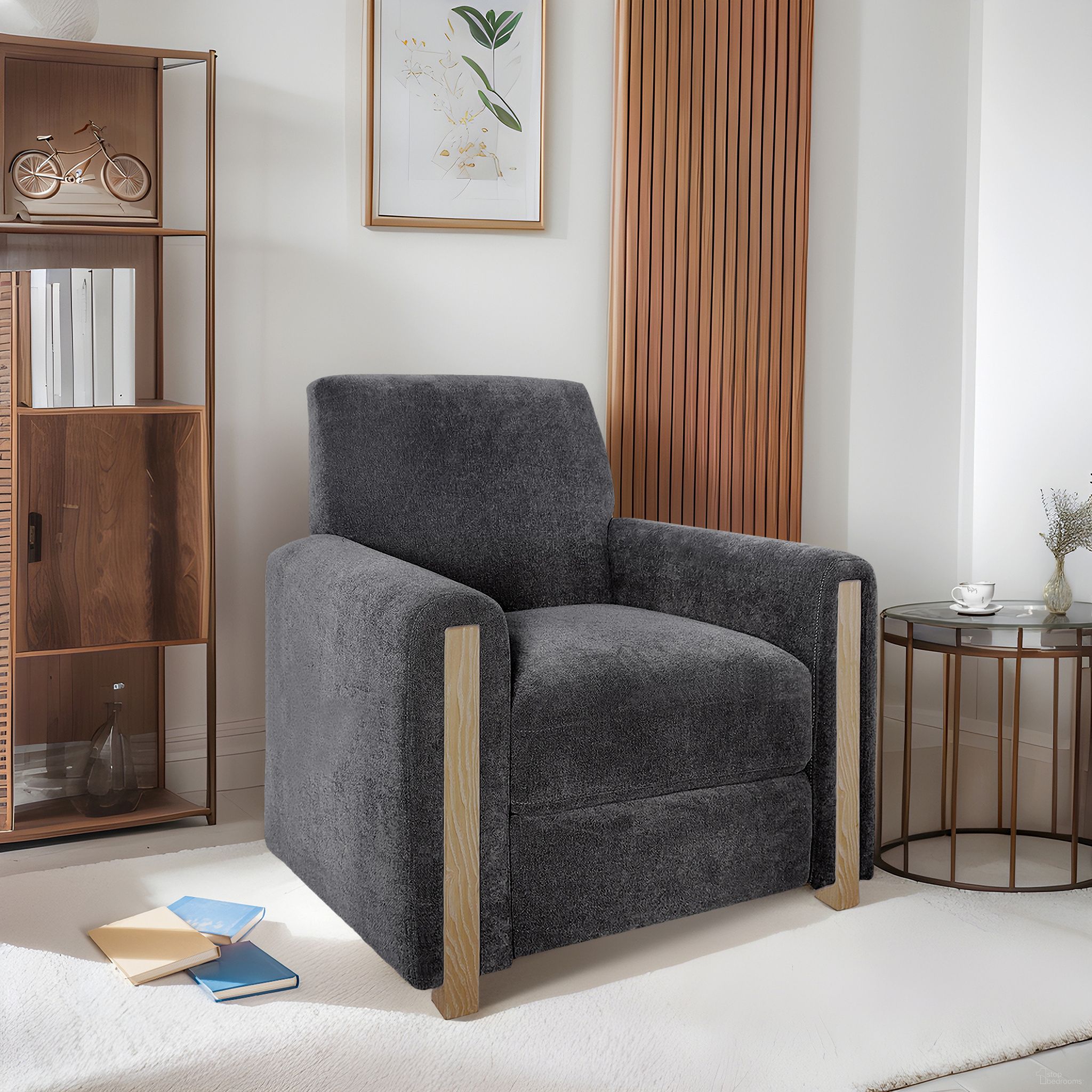 The appearance of Scarlett Recliner In Grey designed by Olliix in the modern / contemporary interior design. This grey piece of furniture was selected by 1StopBedrooms from Scarlett Collection to add a touch of cosiness and style into your home. Sku: CH103-0005. Material: Polyester.