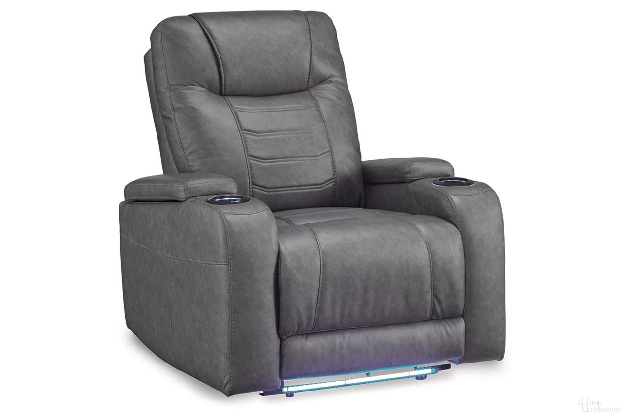 The appearance of Schooner Rocks Power Recliner In Slate designed by Signature Design by Ashley in the modern / contemporary interior design. This slate piece of furniture was selected by 1StopBedrooms from Schooner Rocks Collection to add a touch of cosiness and style into your home. Sku: 1610213. Material: Faux Leather.