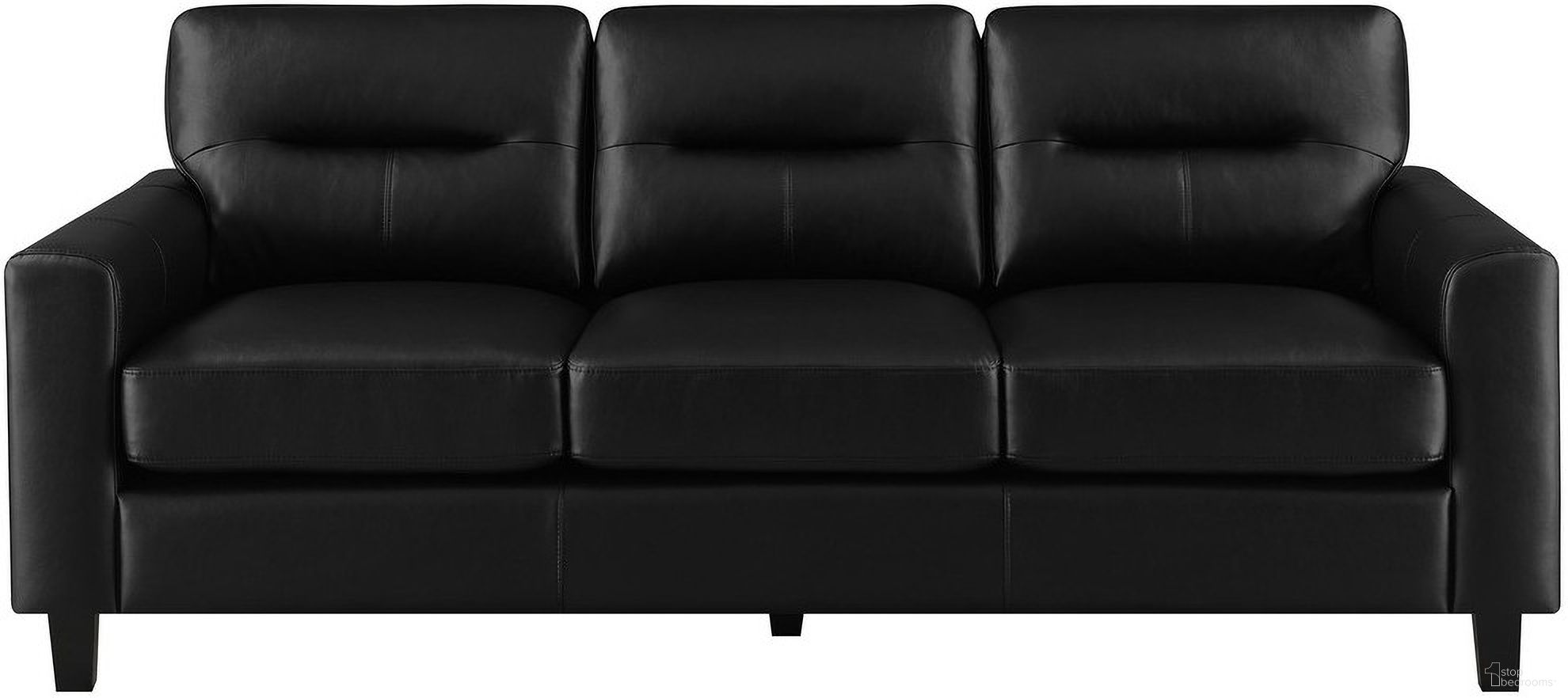 The appearance of Scotland Faux Leather Upholstered Track Arm Sofa In Black designed by Coaster in the transitional interior design. This black piece of furniture  was selected by 1StopBedrooms from Scotland Collection to add a touch of cosiness and style into your home. Sku: 504664. Material: Faux Leather.