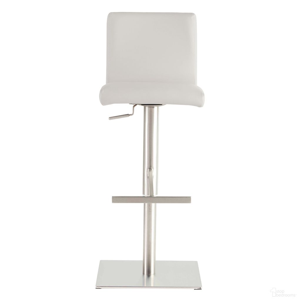 The appearance of Scott Adjustable Bar/Counter Stool In White designed by Euro Style in the modern / contemporary interior design. This white piece of furniture was selected by 1StopBedrooms from Scott Collection to add a touch of cosiness and style into your home. Sku: 80974WHT. Material: Leather.