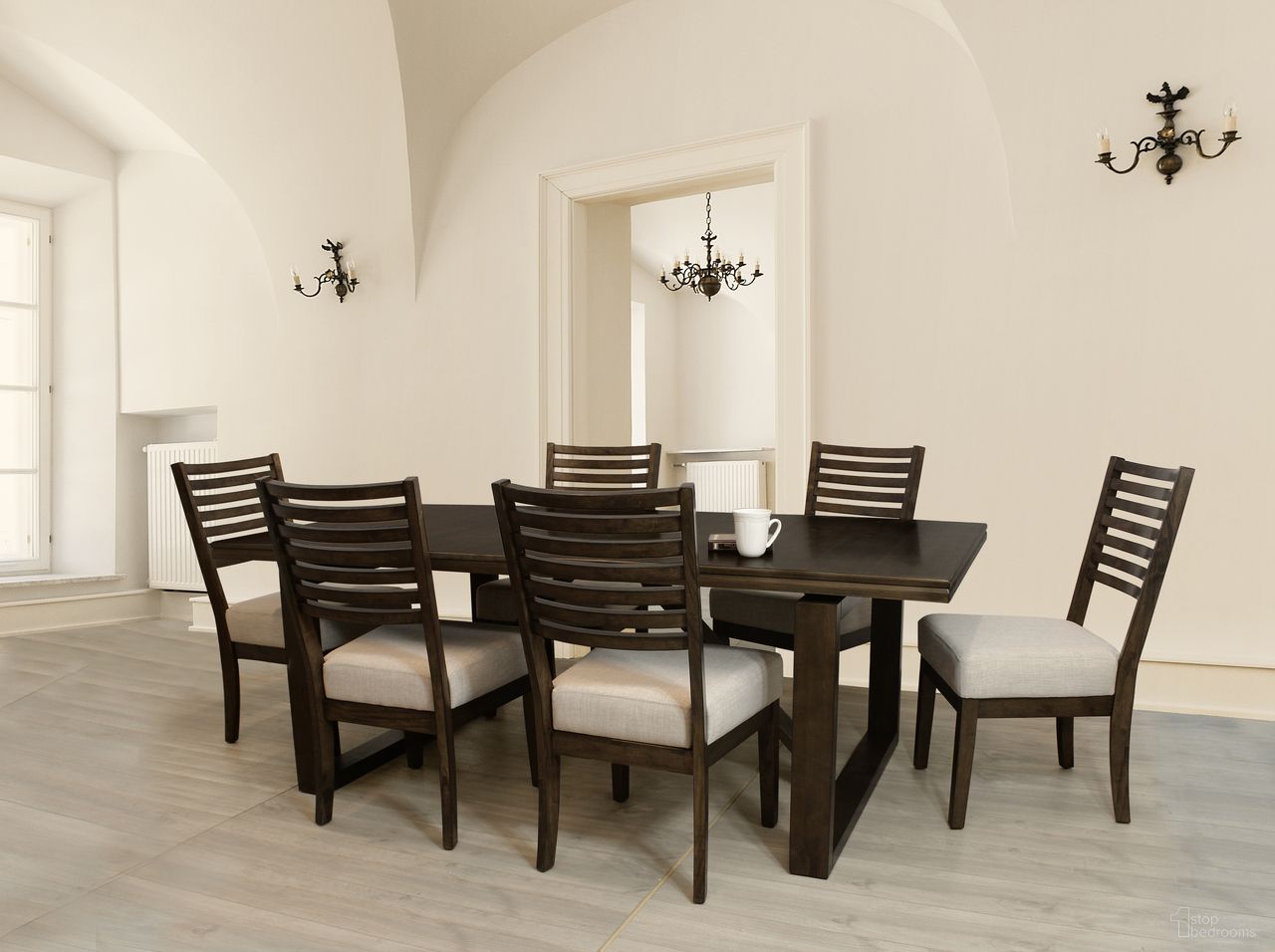 The appearance of Scott Dining Room Set In Solid Birch Wood with Antique Brown Finish designed by Moti in the transitional interior design. This antique brown piece of furniture was selected by 1StopBedrooms from Scott Collection to add a touch of cosiness and style into your home. Sku: 58102002A;58111002A. Material: Wood. Table Top Shape: Rectangular.