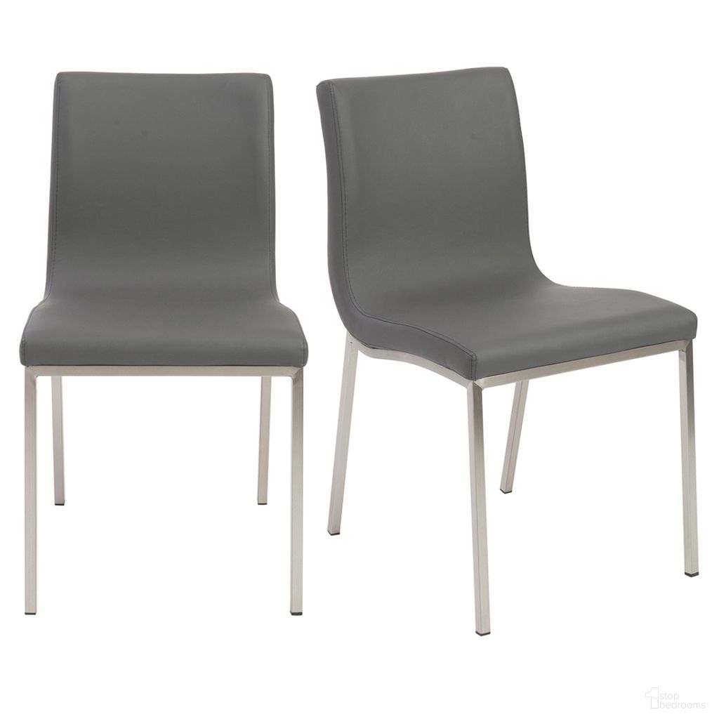 The appearance of Scott Side Chair Set of 2 In Gray and Brushed Stainless Steel designed by Euro Style in the modern / contemporary interior design. This gray/brushed stainless steel piece of furniture  was selected by 1StopBedrooms from Scott Collection to add a touch of cosiness and style into your home. Sku: 80960GRY. Material: Leather. Chair Type: Side Chair.