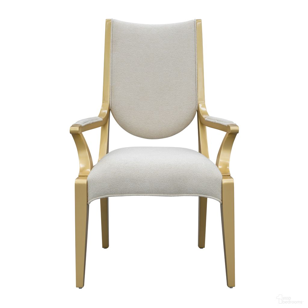 The appearance of Scotts Square Dining Arm Chair In Light Champagne designed by Michael Amini in the transitional interior design. This light champagne piece of furniture was selected by 1StopBedrooms from Scotts Square Collection to add a touch of cosiness and style into your home. Sku: 9097004A-124. Chair Type: Arm Chair. Material: Solid Wood.