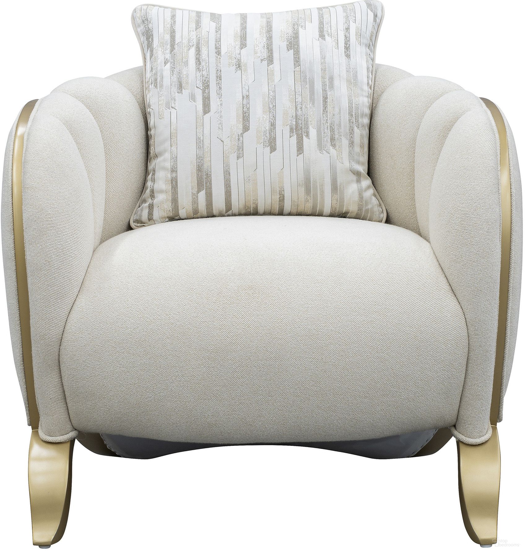 The appearance of Scotts Square Matching Chair In Light Champagne designed by Michael Amini in the transitional interior design. This light champagne piece of furniture  was selected by 1StopBedrooms from Scotts Square Collection to add a touch of cosiness and style into your home. Sku: 9097835-CNSLK-124. Material: Solid Wood.