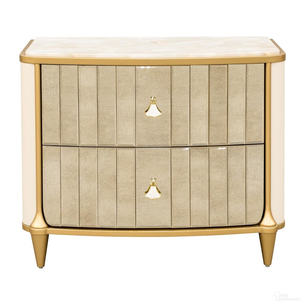 The appearance of Scotts Square Nightstand In Light Champagne designed by Michael Amini in the modern / contemporary interior design. This light champagne piece of furniture was selected by 1StopBedrooms from Scotts Square Collection to add a touch of cosiness and style into your home. Sku: 9097040-124. Material: Solid Wood.