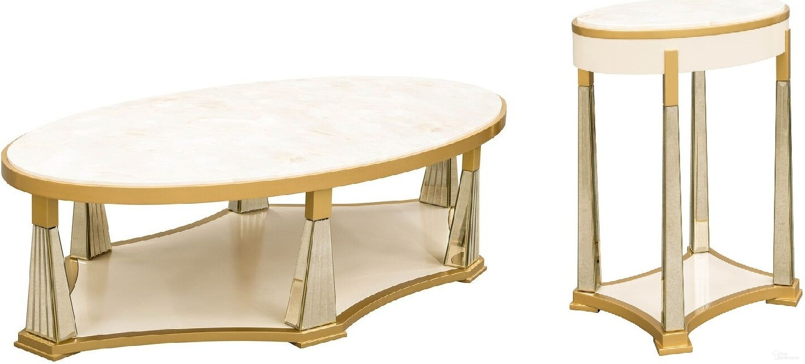 The appearance of Scotts Square Occasional Table Set In Light Champagne designed by Michael Amini in the modern / contemporary interior design. This light champagne piece of furniture  was selected by 1StopBedrooms from Scotts Square Collection to add a touch of cosiness and style into your home. Sku: 9097201-124;9097202-124. Material: Poplar.