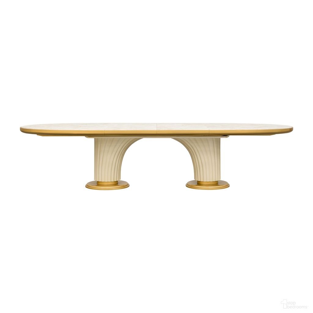 The appearance of Scotts Square Oval Dining Table In Light Champagne designed by Michael Amini in the modern / contemporary interior design. This light champagne piece of furniture was selected by 1StopBedrooms from Scotts Square Collection to add a touch of cosiness and style into your home. Sku: 9097000T-124;9097000B-124. Table Base Style: Double Pedestal. Table Top Shape: Oval. Size: 47" x 87". Material: Solid Wood.