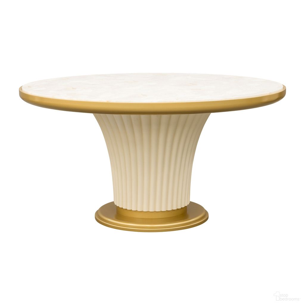 The appearance of Scotts Square Round Dining Table In Light Champagne designed by Michael Amini in the modern / contemporary interior design. This light champagne piece of furniture  was selected by 1StopBedrooms from Scotts Square Collection to add a touch of cosiness and style into your home. Sku: 9097001T-124;9097001B-124. Table Base Style: Pedestal. Table Top Shape: Round. Size: 60". Material: Solid Wood.