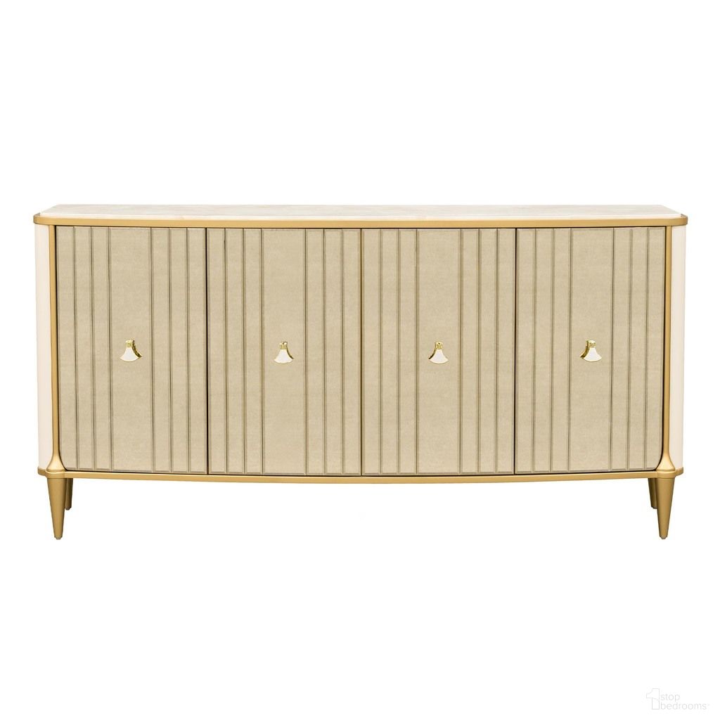 The appearance of Scotts Square Sideboard In Light Champagne designed by Michael Amini in the modern / contemporary interior design. This light champagne piece of furniture was selected by 1StopBedrooms from Scotts Square Collection to add a touch of cosiness and style into your home. Sku: 9097007-124. Material: Solid Wood.