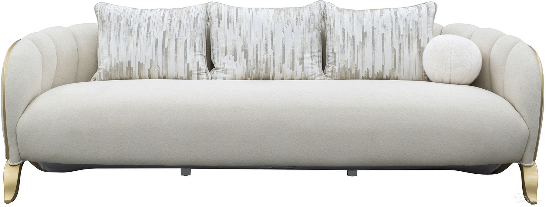 The appearance of Scotts Square Sofa In Light Champagne designed by Michael Amini in the transitional interior design. This light champagne piece of furniture  was selected by 1StopBedrooms from Scotts Square Collection to add a touch of cosiness and style into your home. Sku: 9097816-CNSLK-124. Material: Solid Wood.