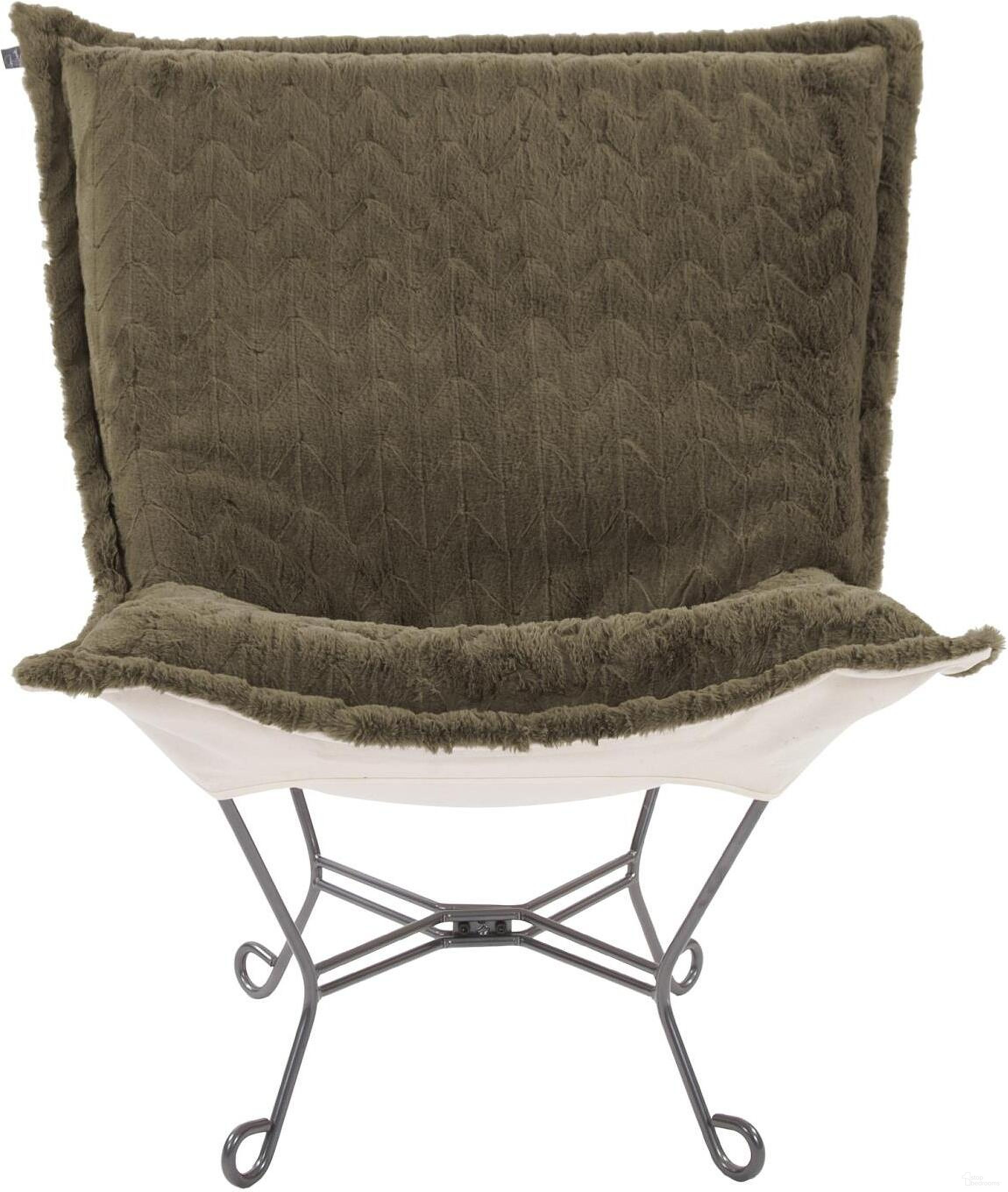 The appearance of Scroll Puff Chair Angora In Moss designed by Howard Elliott in the modern / contemporary interior design. This moss piece of furniture  was selected by 1StopBedrooms from Angora Collection to add a touch of cosiness and style into your home. Sku: 500-1091. Material: Polyester.