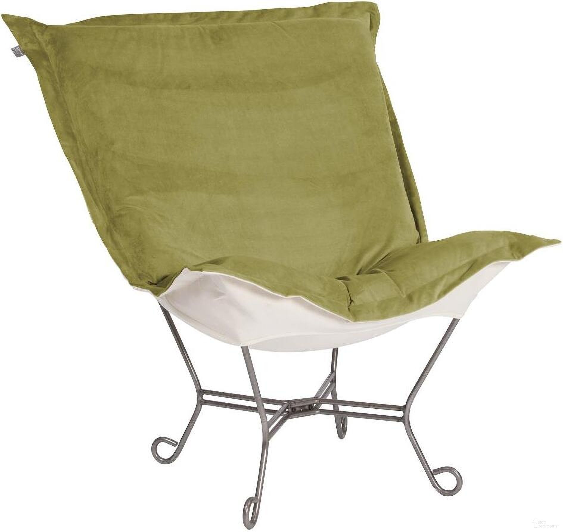 The appearance of Scroll Puff Chair Bella Titanium Frame In Moss designed by Howard Elliott in the interior design. This moss piece of furniture was selected by 1StopBedrooms from Bella Collection to add a touch of cosiness and style into your home. Sku: 500-221. Material: Polyester.