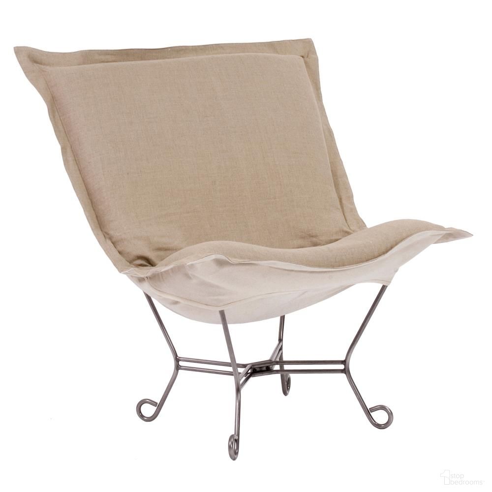 The appearance of Scroll Puff Chair Linen Slub Titanium Frame In Natural designed by Howard Elliott in the modern / contemporary interior design. This natural piece of furniture was selected by 1StopBedrooms from Linen Collection to add a touch of cosiness and style into your home. Sku: 500-610. Material: Linen.