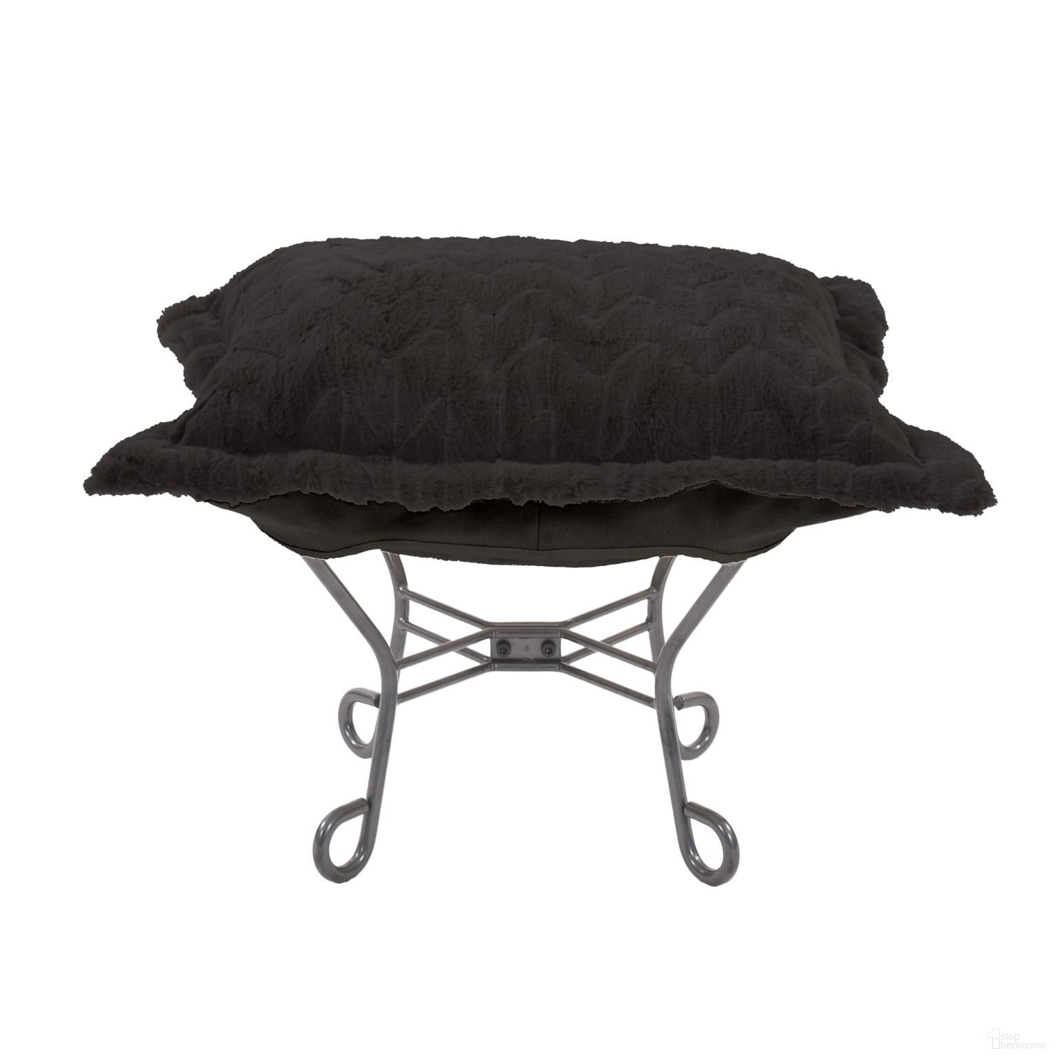 Scroll Puff Ottoman Angora In Ebony