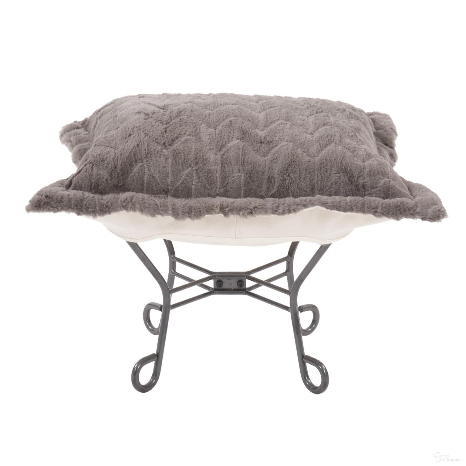 Scroll Puff Ottoman Angora In Stone