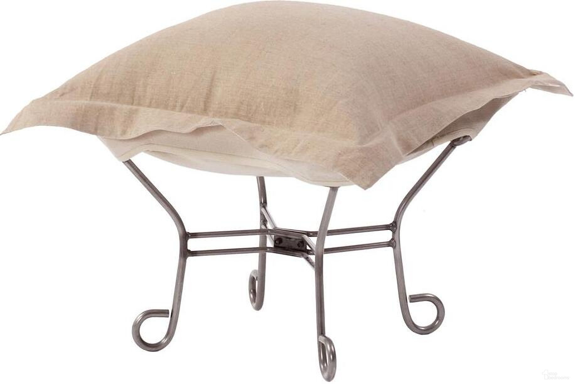 Scroll Puff Ottoman Linen Slub Titanium Frame In Natural