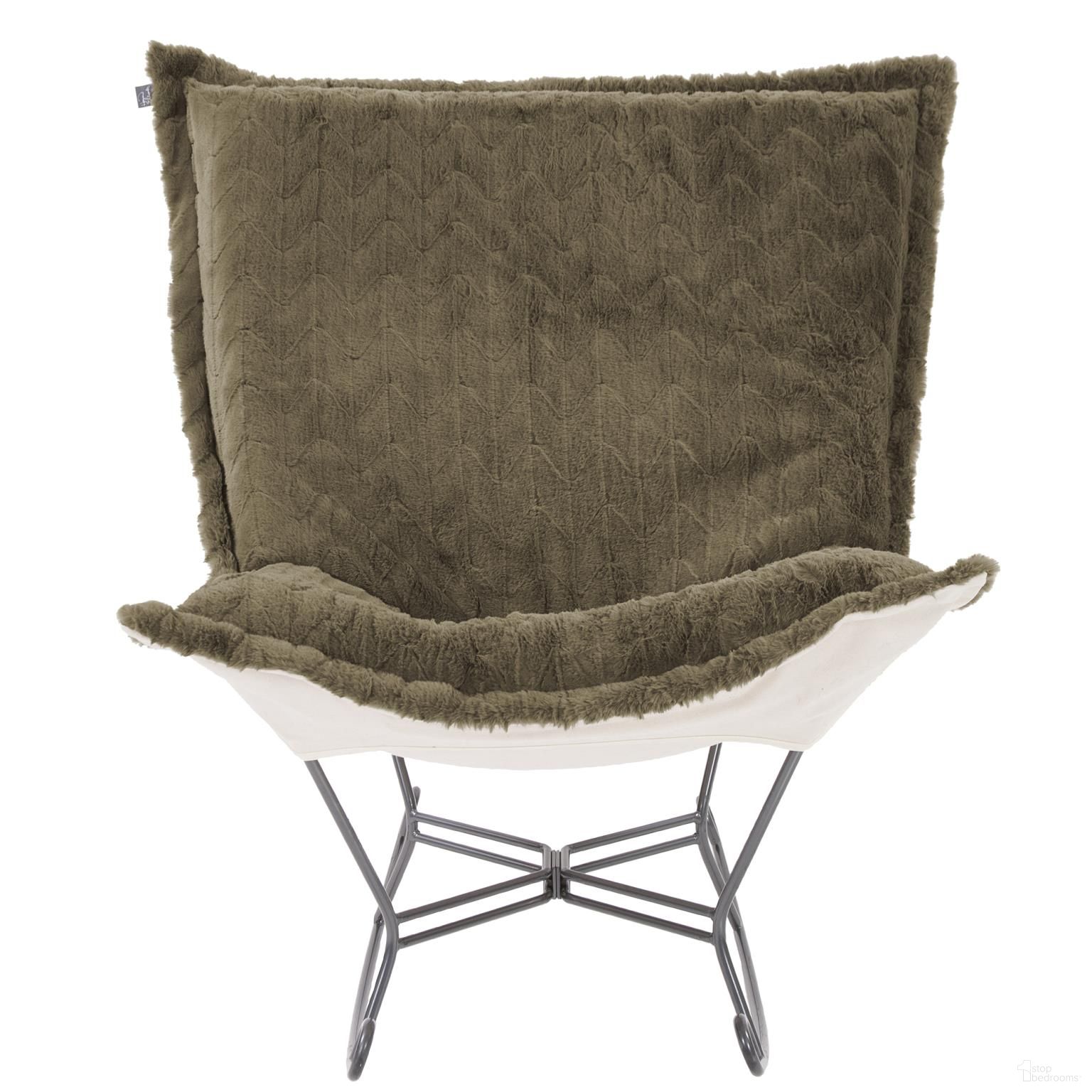 The appearance of Scroll Puff Rocker Angora In Moss designed by Howard Elliott in the modern / contemporary interior design. This moss piece of furniture  was selected by 1StopBedrooms from Angora Collection to add a touch of cosiness and style into your home. Sku: 600-1091. Material: Polyester.
