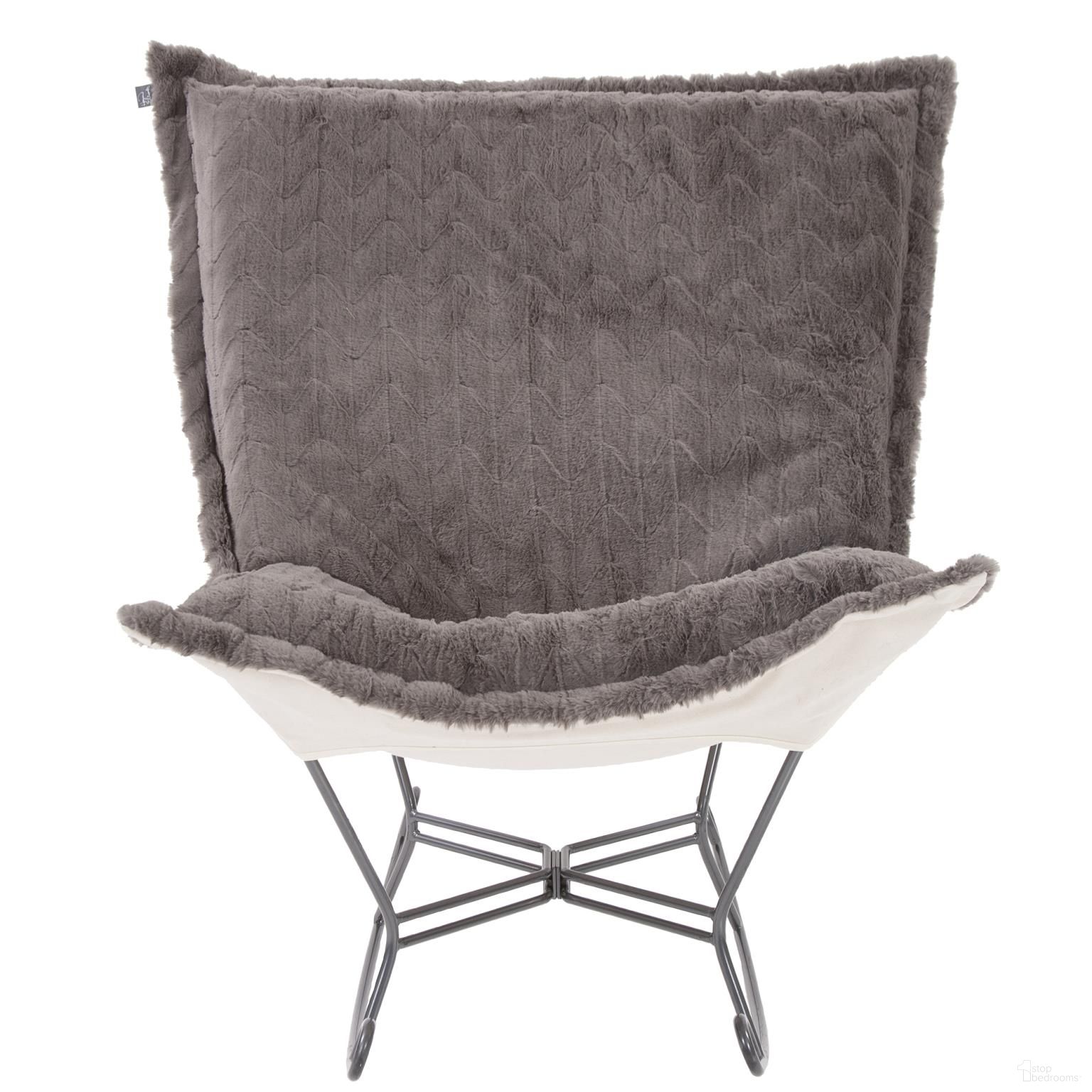 The appearance of Scroll Puff Rocker Angora In Stone designed by Howard Elliott in the interior design. This stone piece of furniture was selected by 1StopBedrooms from Angora Collection to add a touch of cosiness and style into your home. Sku: 600-1093. Material: Polyester.