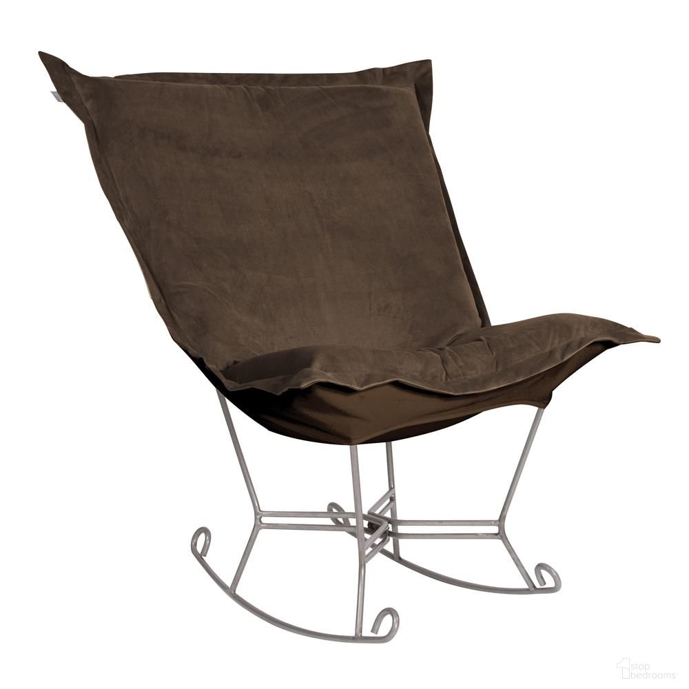 The appearance of Scroll Puff Rocker Bella Titanium Frame In Chocolate designed by Howard Elliott in the modern / contemporary interior design. This chocolate piece of furniture was selected by 1StopBedrooms from Bella Collection to add a touch of cosiness and style into your home. Sku: 600-220. Material: Polyester.