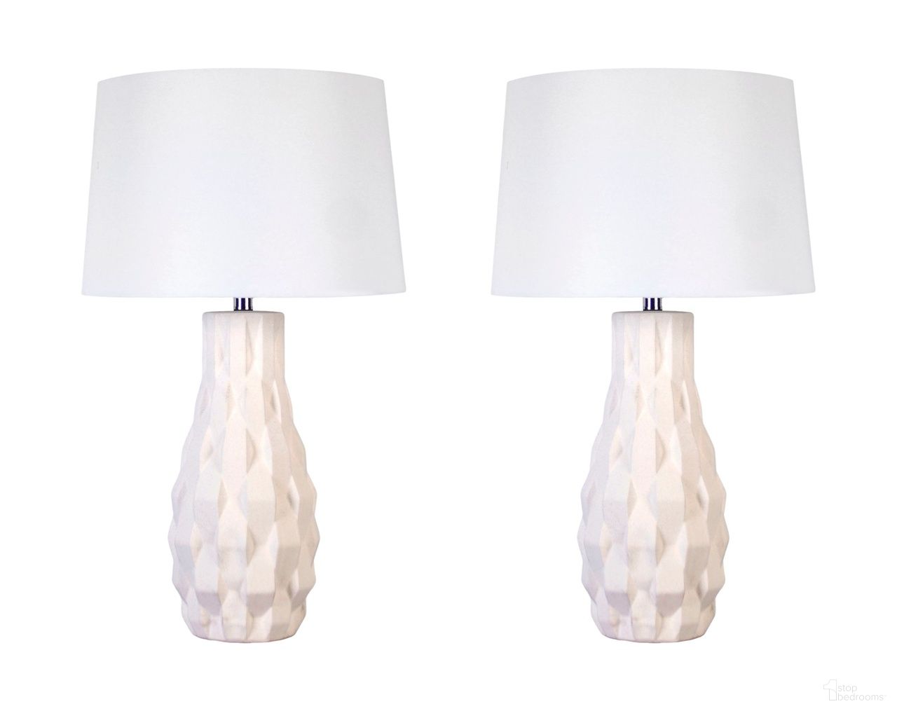 Sculpted Elegance Ceramic Table Lamp Set of 2 In White Sand
